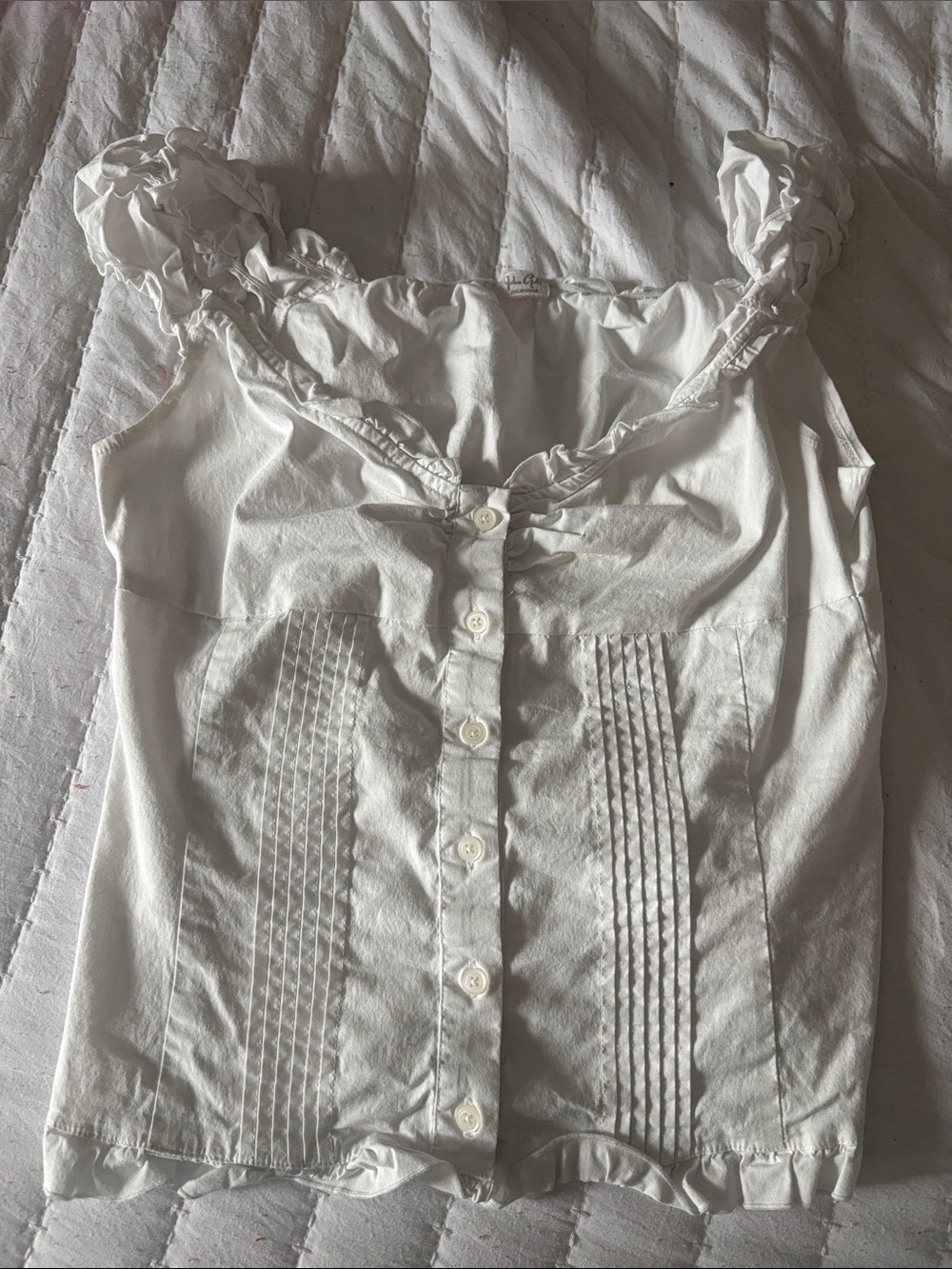 Brandy Melville White Ruffle Strap Button-Front Top